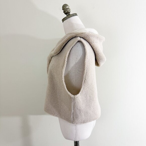 Anthro Pilcro Tan Teddy Cropped Hooded Vest One Size Fits Most EUC Pull Over - Picture 3 of 6